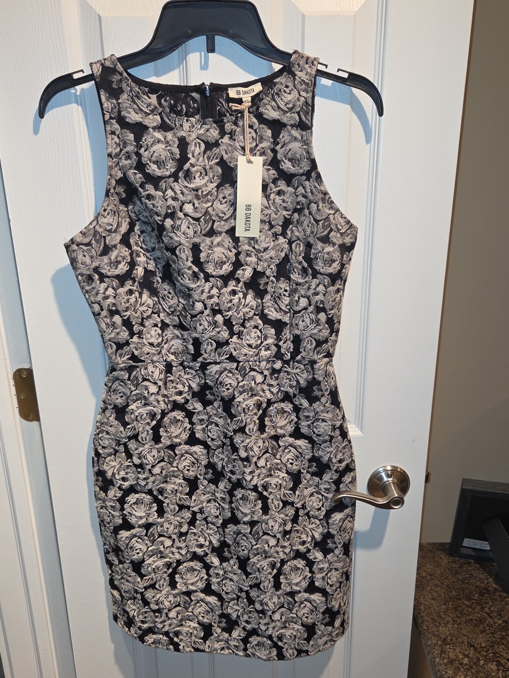 BB Dakota Black and White Floral Midi Sheath Dress
